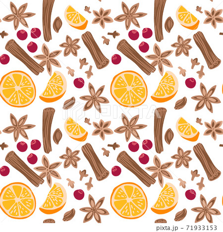 Decorative vector seamless pattern with spices and ingredients for mulled wine. 71933153