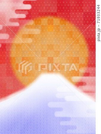 富士山と初日の出のかわいい年賀状背景イラスト縦のイラスト素材