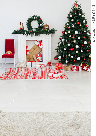 White room Christmas tree pine with gifts new year interior decor White room Christmas tree pine with gifts new year interior decor 71933441
