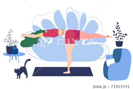 Relaxed young woman enjoying rest. Girl meditates. Trendy flat cartoon style. Meditation at Home Relaxed young woman enjoying rest. Girl meditates. Trendy flat cartoon style. Meditation at Home 71933741