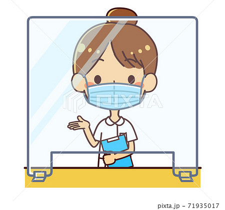 アクリル板ごしの受付　看護師　案内　イラスト 71935017