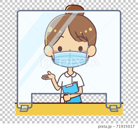 アクリル板ごしの受付　看護師　案内　イラスト 71935017
