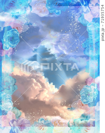 薔薇のフレームと青空と入道雲の背景画 71935754