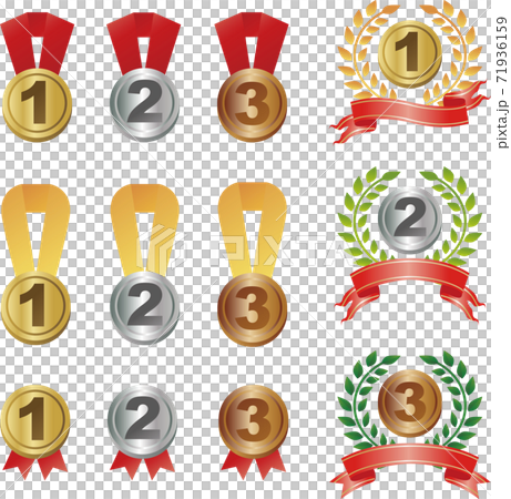 Ribbon medal laurel victory image illustration material set 71936159