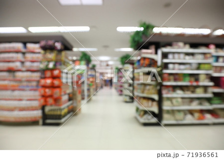Super market in blur background in new normal social distancing Super market in blur background in new normal social distancing 71936561