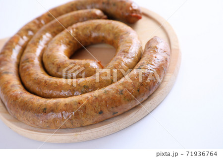 Local Northern Thai food , Northern Thai spicy sausage street food isolated in white background Local Northern Thai food , Northern Thai spicy sausage street food isolated in white background 71936764