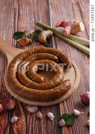 Local Northern Thai food , Northern Thai spicy sausage street food isolated in white background Local Northern Thai food , Northern Thai spicy sausage street food isolated in white background 71937267