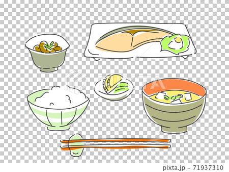 シンプルでお洒落な手描きのイラスト 和風の朝食のイラスト素材