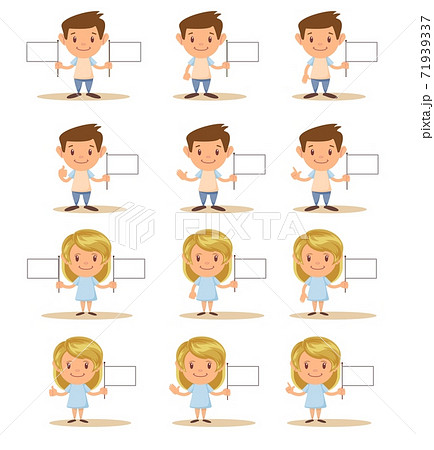 The cute boy and girl show Hand symbol and flag. 71939337