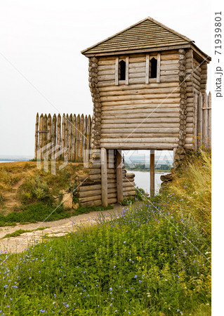 Elabuga, Tatarstan, Russia 30 July 2020: Devil's hillfort on Kama River banks on high cliff Elabuga, Tatarstan, Russia 30 July 2020: Devil's hillfort on Kama River banks on high cliff 71939801
