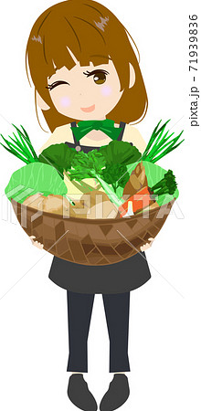 野菜の籠を持つ可愛い野菜ソムリエのイラストのイラスト素材