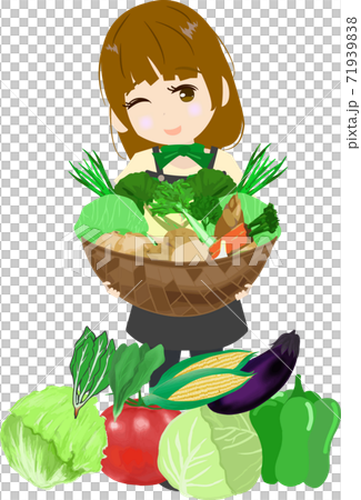 野菜に囲まれる可愛い野菜ソムリエのイラストのイラスト素材