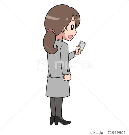 クレジットカードで支払いをする女性の単体イラストのイラスト素材