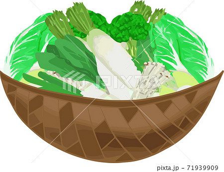 白菜 大根などかごに盛られた冬の野菜のイラストのイラスト素材