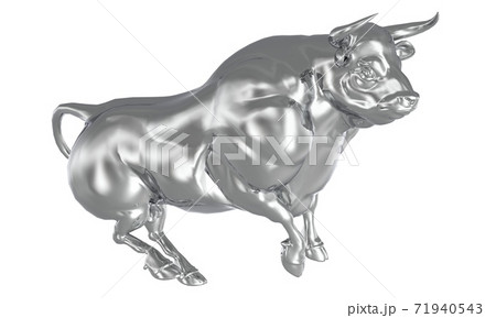 White metal bull isolated on white background 3d illustration 71940543