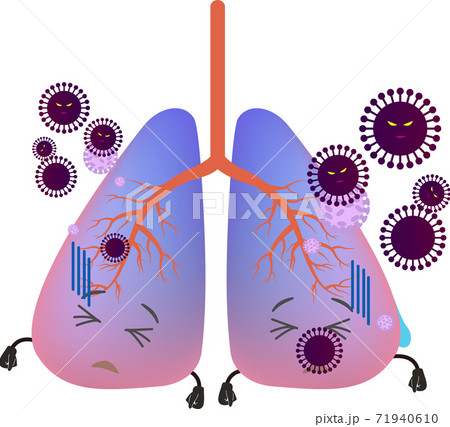 コロナウイルスに犯された肺のイラストのイラスト素材