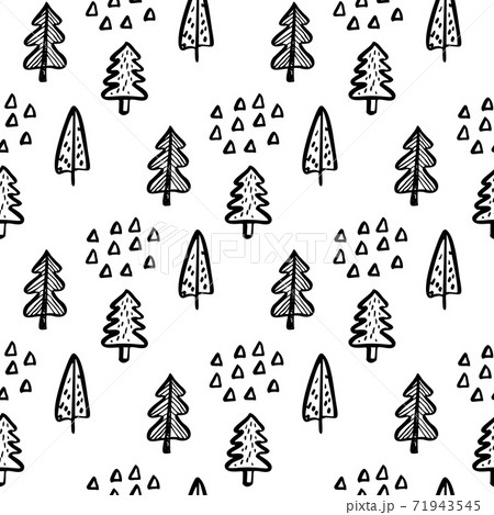 Christmas Tree Doodle Seamless Pattern. Winter Stylized Simple Fir