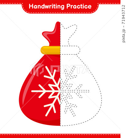 Handwriting practice. Tracing lines of Santa Claus Bag. Educational children game, printable worksheet, vector illustration Handwriting practice. Tracing lines of Santa Claus Bag. Educational children game, printable worksheet, vector illustration 71943712