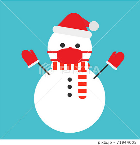 コロナ対策のためにマスクをしたサンタコスプレの雪だるまのイラスト　snowman with mask 71944005