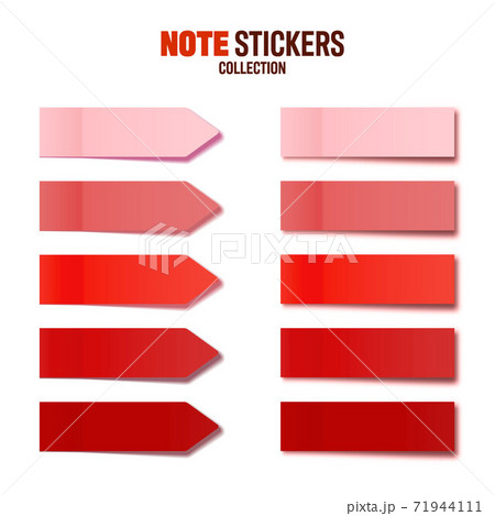 Realistic red sticky notes collection. Arrow flag tabs. Post note stickers. Colorful sticky paper 71944111