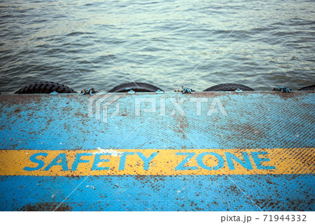 iron pier with safety zone Line on the river 71944332