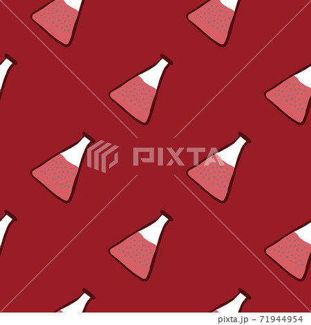Minimalistic seamless chemistry pattern with flasks. Pink pale colored lab elements on red background. 71944954