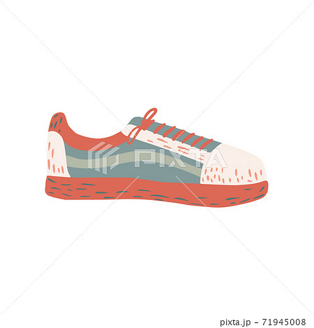 Short sneaker isolated on white background. Scandinavian drawing sneaker blue and red color in doodle. Short sneaker isolated on white background. Scandinavian drawing sneaker blue and red color in doodle. 71945008