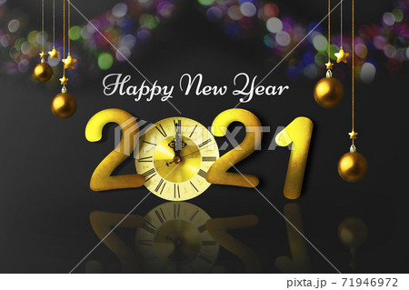 Happy new year celebration concept decorated with balls,star and vintage clock 71946972