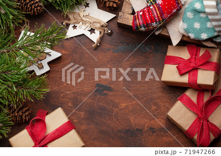 Christmas greeting card with fir tree and decor Christmas greeting card with fir tree and decor 71947266