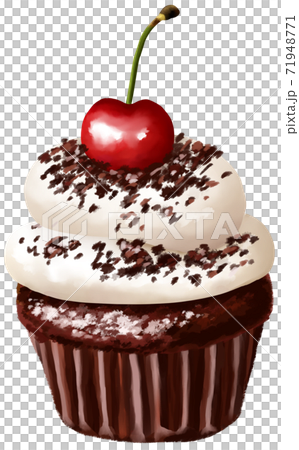 サクランボがのったチョコレート味のカップケーキイラストのイラスト素材 71948771 Pixta