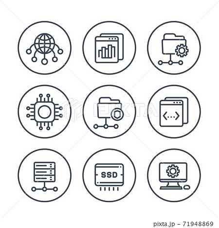 hosting, networks, ftp, servers line icons set 71948869