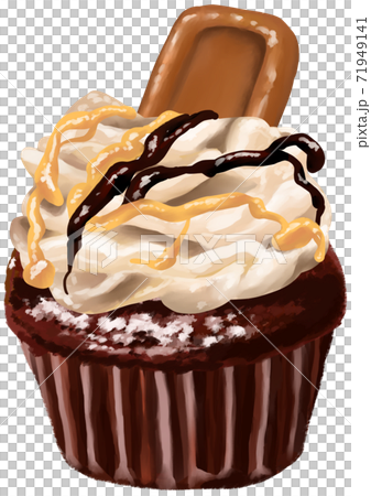 クッキーがのったチョコレート味のカップケーキイラストのイラスト素材