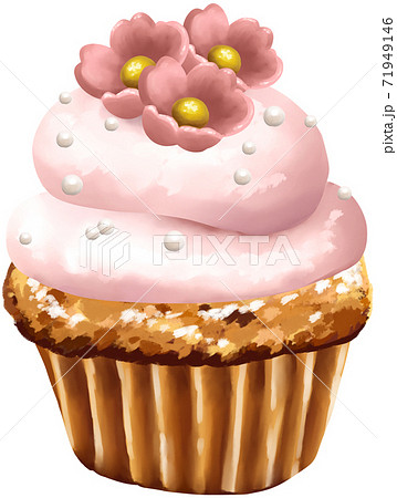 桜味のカップケーキイラストのイラスト素材 71949146 Pixta