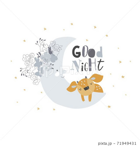 Cute deer sleeping on moon among the stars Cute deer sleeping on moon among the stars 71949431