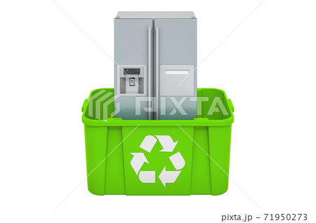 Recycling trashcan with refrigerator, 3D rendering Recycling trashcan with refrigerator, 3D rendering 71950273