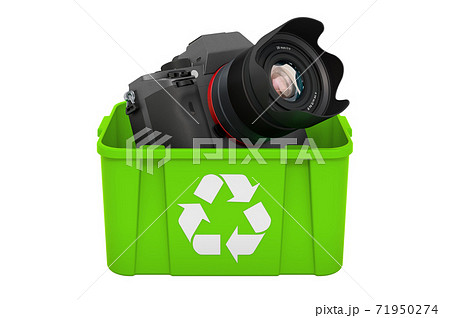 Recycling trashcan with digital camera, 3D rendering Recycling trashcan with digital camera, 3D rendering 71950274