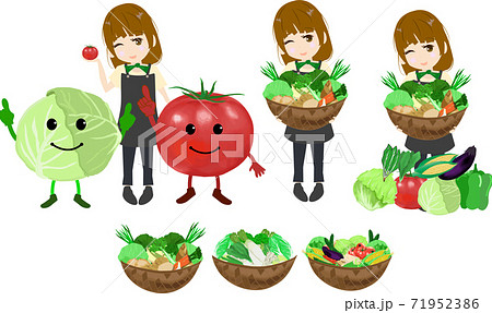 野菜と野菜ソムリエ 可愛い野菜のキャラクターのイラストのイラスト素材