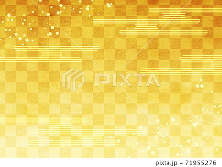 和柄背景画像素材 かすみと市松模様の背景金 横位置 のイラスト素材