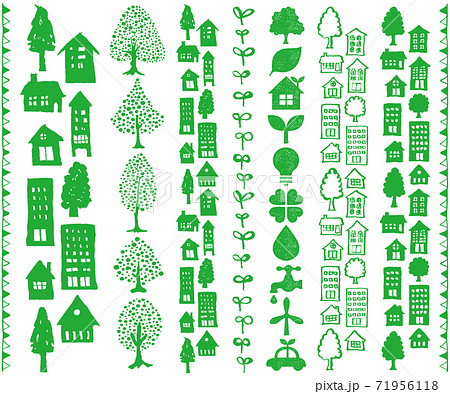 Eco Townscape Town Hand Drawn Illustration Stock Illustration