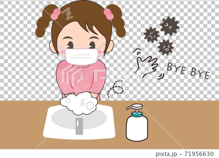 一個洗手並採取措施預防傳染病的女孩 71956630