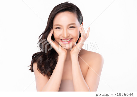 Beautiful young asian woman with clean fresh skin on white background, Face care, Facial treatment, Beautiful young asian woman with clean fresh skin on white background, Face care, Facial treatment, 71956644
