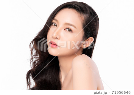 Beautiful young asian woman with clean fresh skin on white background, Face care, Facial treatment, 71956646