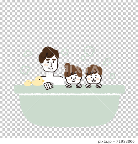 パパとこども2人でホカホカお風呂のイラスト素材