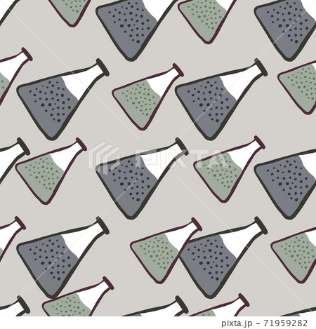 Cartoon pale seamless pattern with doodle flask ornament. Grey and light purple palette medicine artwork. 71959282