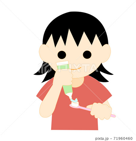 歯磨き粉をつける女の子のイラスト素材