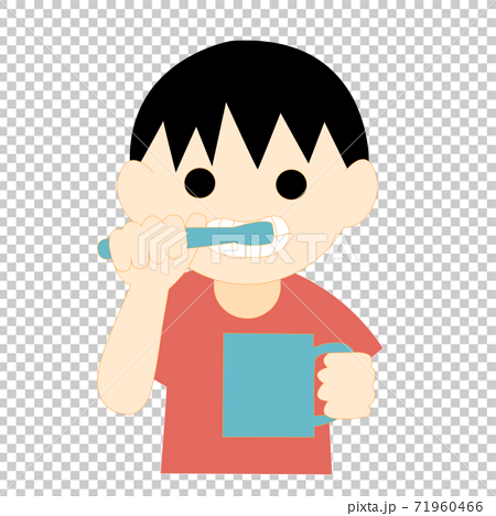 前歯を磨く男の子のイラスト素材
