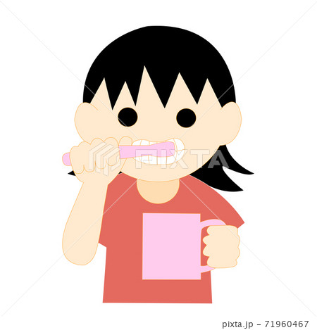 前歯を磨く女の子のイラスト素材
