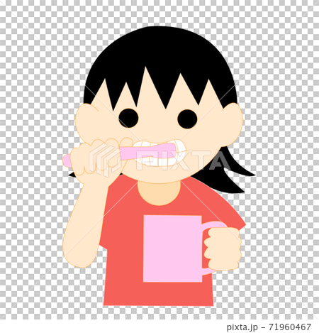 前歯を磨く女の子のイラスト素材
