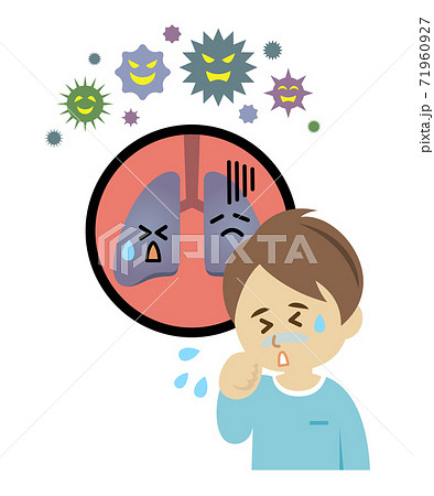 ウィルスによって肺の調子が悪い子供のイラストイメージのイラスト素材