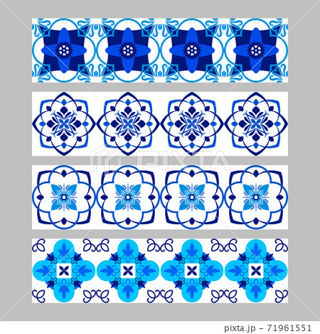 Set of azulejos portuguese traditional ornamental tile borders, blue and white pattern Set of azulejos portuguese traditional ornamental tile borders, blue and white pattern 71961551
